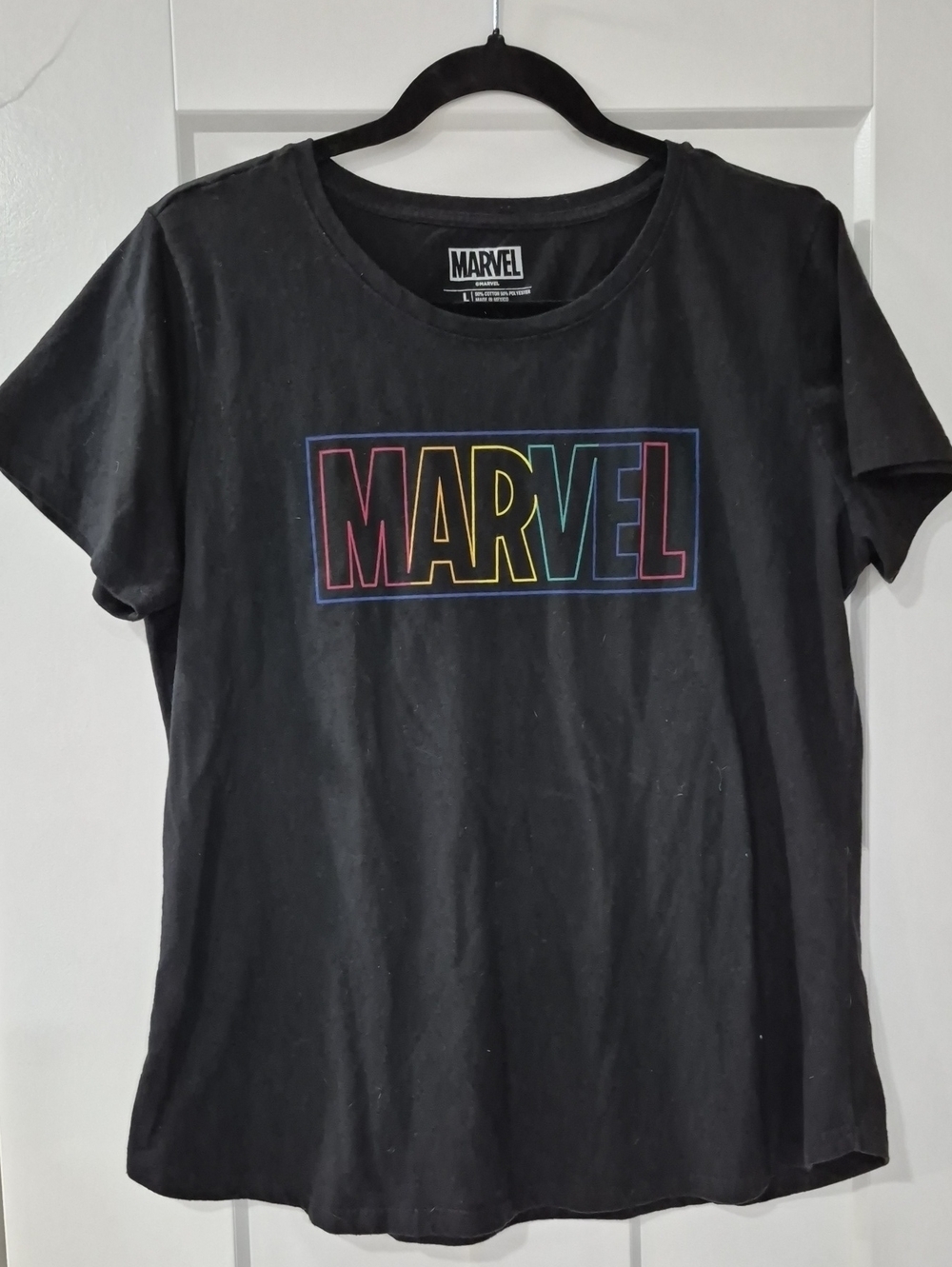 Marvel Black Tee with Multicolor Outline Logo